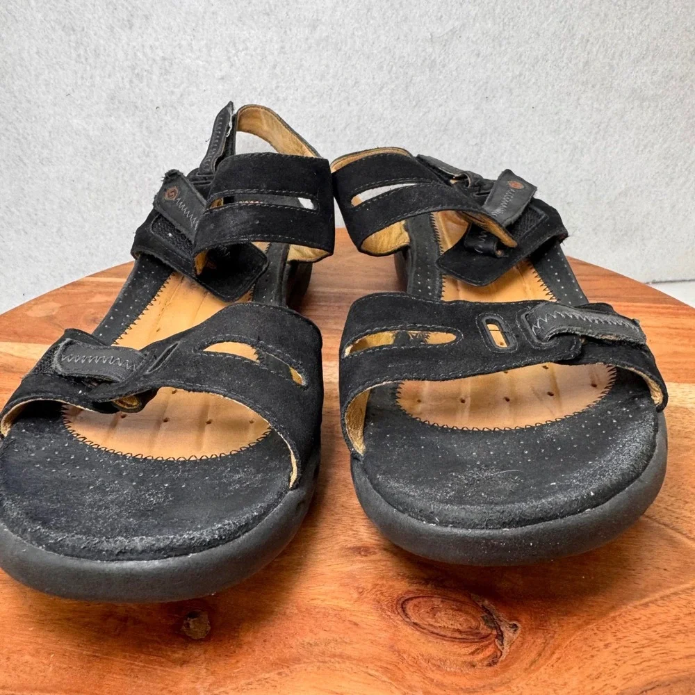 Unstructured by Clarks Black Leather Sandals Comfort Adjustable Straps Womens 8M